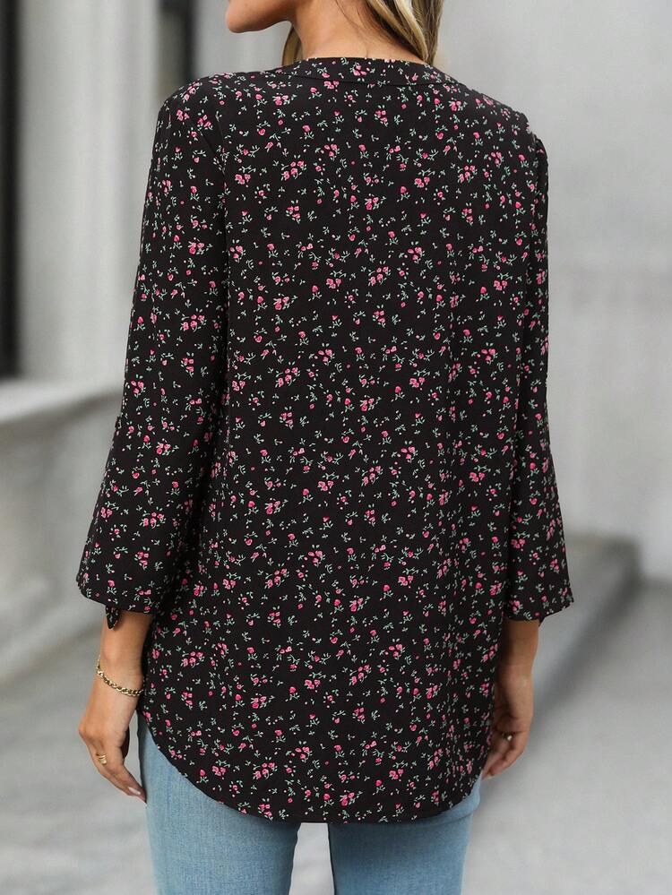 Lässiges, weites Streetwear-Hemd mit Allover-Muster und Umschlagärmeln für Damen