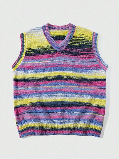 ROMWE MEN Prep Men's Colorful Sleeveless Knit Sweater Vest, Fall Winter