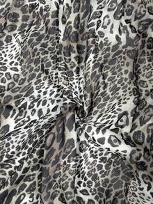SHEIN Elenzya Women's V-Neck Leopard Print Puff Sleeve Tie-Waist Elegant Dress, Spring/Summer - Multicolor - View 3