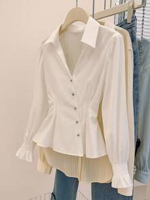 Franclia Women's Shirt With Oblique Placket Design And Cuff Decoration Fall Cloth For Women