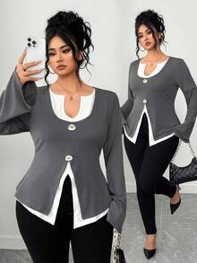 SHEIN Elenzya Halloween Plus Size T-Shirts Fall Cloth For Women - Grey - View 8