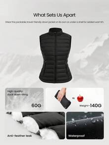 GLOWMODE Packable Thermal Warm Lined Slim Fit Reflective Logo Down Vest With Side Pockets Running Workout Winter - Black - View 3