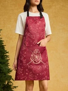 HARRY POTTER X SHEIN 1pc All-Over Print Adult Apron, Waterproof & Oil-Resistant Material, Comfortable & Soft, Essential For Kitchen & Baking, Suitable For Both Men And Women,Christmas