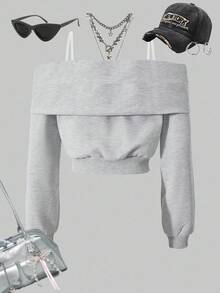 Elegant Fashion Vacation Outdoor Off Shoulder Long Sleeve Sweatshirt For Teen Girl Autumn/Winter Fall