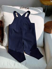 男童休闲舒适百搭可爱熊标志图案背带裤 - 藏蓝色 - 查看 2