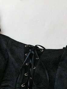 SHEIN CURVE+ Váy chắp vá buộc dây dài cỡ lớn - màu đen - Xem 4