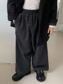 DAZY 男童純色休閒長褲 - 深灰色 - 查看 4