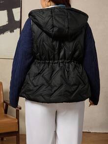 Zelara Plus Size Women's Drawstring Waist Fuzzy Casual Zip Up Hooded Loose Coat, Fall/Winter, Warm Holiday - Black - View 4