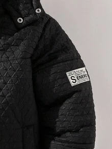 Teen Boy Letter Graphic Zip-Up Hoodie Casual Winter Jacket Fall - Black - View 6