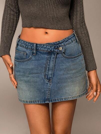 SHEIN Forever 21 Spring & Summer Women Valentine Day Elegant Casual Vintage Festival Country Concert Brunch Homecoming Easter Guest Tea Party Basic Concert Women Prom Wedding Rave Festival Formal Cowgirl Western Cocktail Club Spring Birthday Cute Classy Going Out Vacation Office Airport 2000s Style Streetwear Low Rise Mini Denim Short Skirt Denim Skirt Mini Denim Skirts For Women