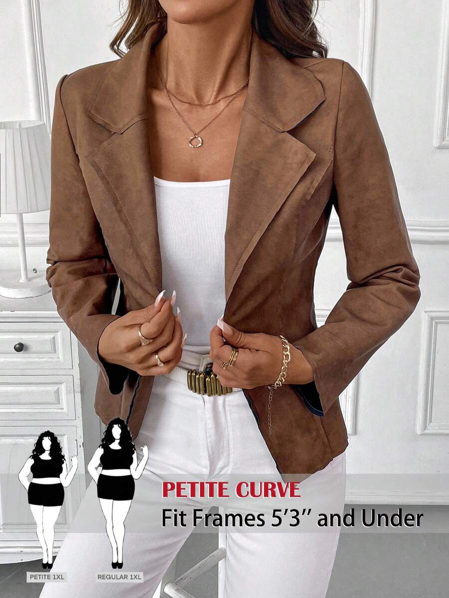 SHEIN PETITE CURVE Giacca marrone retrò taglie comode, autunno