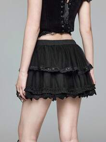 ROMWE EDITION Váy lưới chữ A phong cách Halloween Gothic Lolita dành cho nữ - màu đen - Xem 3
