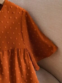 Rusticease Áo cánh rộng tay ngắn cổ tròn bèo nhún màu trơn cỡ lớn cho nữ, phong cách Boho cho nữ/mùa hè, trang phục phương Tây cho nữ, phụ nữ đi nghỉ - Rỉ Nâu - Xem 4