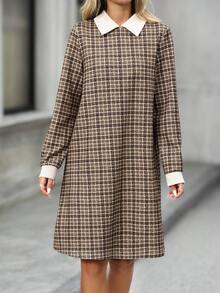 EMERY ROSE Women's Casual Plaid Mini Dress For Commuting, Autumn