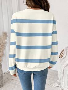 SHEIN LUNE Casual Minimalist Printed Pattern Crew Neck Loose Fit Women Sweatshirt,Fall Blue And White Striped Striped Sweater Striped Long Sleeve Fall Clothes For Women Winter Clothes Women - Multicolor - View 2