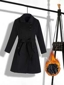 Ellevyn Cappotto casual elegante nero a maniche lunghe con annodamento in vita, taglie forti da donna, di alta qualità, con fodera trapuntata e tasche interne, giacca casual lunga doppiopetto Urve da donna taglie forti, nera di alta qualità con risvolto, antifreddo, calda e confortevole, autunno, con fodera interna e tasche, nuovo 2025, cappotto casual da donna taglie forti con tasche a maniche lunghe, abbigliamento autunnale da donna, abbigliamento invernale da donna, vintage, abiti per uscire, abiti autunnali, abiti autunnali taglie forti, abiti da ufficio da donna, abiti autunnali da donna, abiti eleganti da donna, abbigliamento autunnale da donna, ufficio, ognissanti, costumi di ognissanti, abiti di ognissanti, abiti di ognissanti da donna, top autunnali, cappotto lungo da donna in stile old money, abbigliamento neutro da donna, abiti casual da ufficio da donna