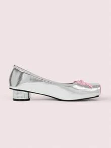CUCCOO DOLLMOD Women's Silver Square Toe Cute Retro Classic Commute Date Party Low Vamp Cylindrical Heel Low Heel Pumps - Silver - View 8