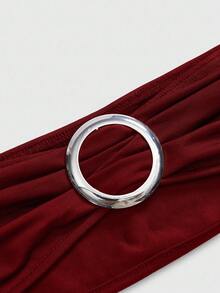 ROMWE Hippie 女式 Y2K 复古深垂领露背街头风格露肩背心（含吊带背心衬里） - 酒紅色 - 查看 4