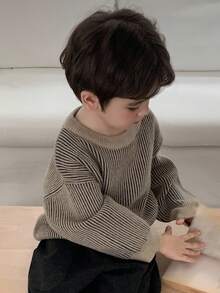 DAZY 幼儿男童宽松休闲条纹针织毛衣，基本款圆领长袖，秋季