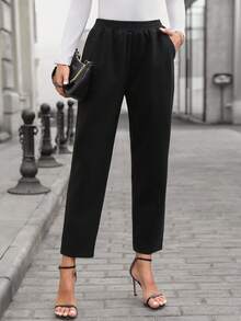 EMERY ROSE Women's Fashionable Versatile Solid Color Tapered Pants For Commuting Fall For Women Pants Winter For Women Joggers Fall Pants Black Pants For Women Joggers For Women Office For Women Joggers - Black - View 3