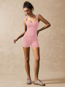 VARSIVA 纯色扭纹背心式无袖连体衣 - 粉色 - 查看 3