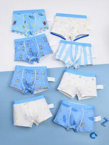 FamilyFrolics 8 قطعة/عبوة سراويل داخلية للأولاد مطبوع عليها رسوم كرتونية وأحرف