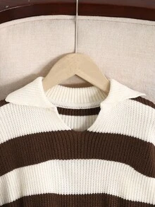 SHEIN Tween Girl Casual Ribbed Turtleneck Sweater, Collegiate Style, Autumn/Winter Fall - Brown - View 5