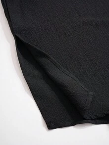 EMERY ROSE Plus Notched Neck Roll Tab Sleeve Top & Wide Leg Pants - Black - View 6