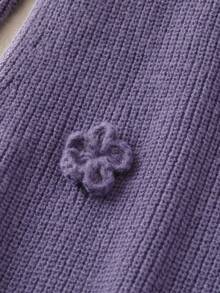 Modelyn 秋冬女士花卉V领休闲毛衣裙 - 紫色 - 查看 5