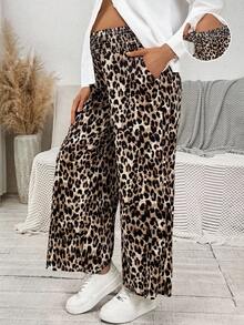 SHEIN Fall Clothes,Autumn Clothes,Maternity Autumn/Winter Clothes Maternity Maternity Casual Leopard Print Loose Pants - Brown - View 1