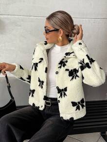 Chiquease Áo khoác lông cừu Teddy nơ kiểu Pháp dành cho nữ - Màu be - Xem 6