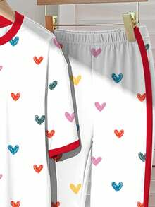 Bộ 2 món/Bộ quần áo tay ngắn in hình trái tim nhiều màu sắc dễ thương thường ngày cho bé gái tuổi teen, phù hợp cho mùa hè, áo phông họa tiết, thời trang đường phố, phong cách Punk, cổ điển, trở lại trường, trang phục ngày lễ, dễ thương, bộ trang phục cho bé gái, quần áo cho bé gái tuổi teen, quần áo cho bé gái, trẻ em, trở lại trường, tiệc chào đón, quần áo đi học, thường ngày - Nhiều màu - Xem 5