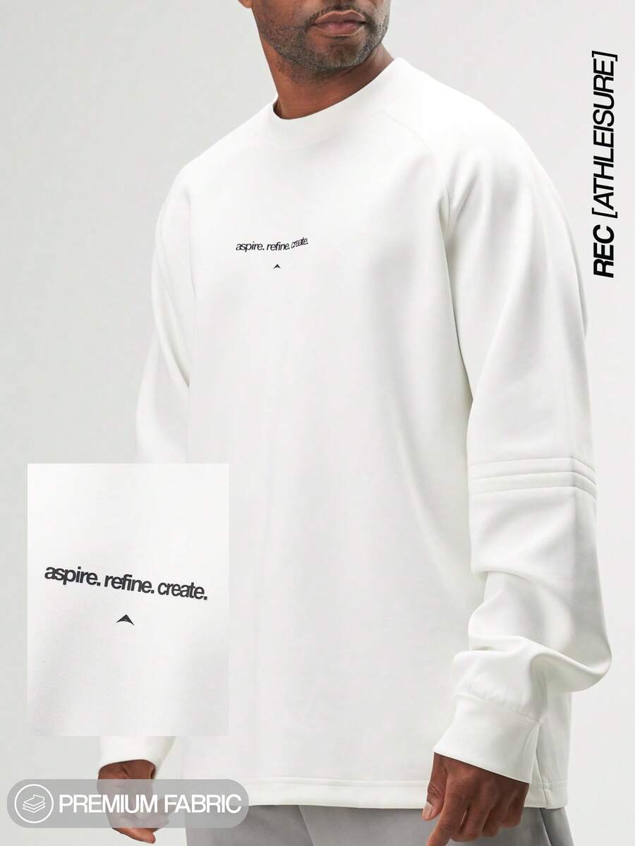 ARC Men's Aspire Loose Fit Printed Sweatshirt Crewneck Pullover Winter, Long Sleeve Top - White - View 1