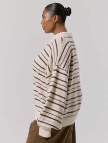 MUSERA Áo len dài tay kẻ sọc cỡ lớn kiểu rugby, mùa đông, đi học, dễ thương, mặc hàng ngày, thường ngày, dự tiệc cà phê, tiệc tối, thanh lịch, mùa xuân. - Nhiều màu - Xem 3