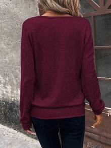 EMERY ROSE Women's Casual Plaid Patchwork Sweatshirt, Autumn - Red Violet - View 2