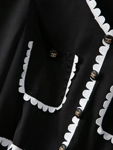 SHEIN Clasi 大码女式休闲收腰长袖连衣裙 - 黑色 - 查看 4