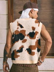 AXEPEAK 男士V领休闲图案针织背心，秋冬 - 彩色 - 查看 2