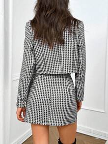SHEIN LUNE Women's Elegant 2-Piece Set: Houndstooth Print Long Sleeve Jacket And Midi Skirt, Autumn Fall Cloth For Women - Multicolor - View 2