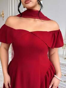 Roveilla Váy ngắn hở vai lãng mạn thanh lịch cỡ lớn dành cho nữ có dây thắt lưng, váy Giáng sinh ngắn xếp nếp, váy ôm eo, váy đỏ gợi cảm, váy sinh nhật, váy lãng mạn, váy dự tiệc - Đỏ - Xem 6