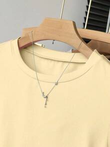 INAWLY Fashionable Ruched Waist Fitted Versatile Summer Women Short Sleeve T-Shirt - Light Yellow - View 5