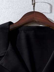 Franclia Áo cánh tay ngắn cổ bẻ màu trơn cỡ lớn dành cho nữ, dáng rộng, thoải mái, thanh lịch khi đi làm - màu đen - Xem 3