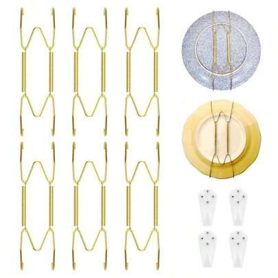 Bordenhouder voor aan de muur, 4681012 inch roestvrijstalen W-vormige gouden plaathaken, verticale schotelhouder, display voor wandmontage voor antieke kunst decoratieve borden