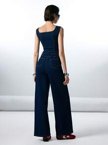 LYSMO 2025 Minimalist Autumn And Winter New Styles Casual Button Waist Sleeveless Women Denim Overalls/ Winter Clothes For Women/Women's Winter Denim Overalls /Christmas/Christmas Clothes /Christmas Outfit For Women/Christmas Women's Clothing /New Year Clothes / New Year Women /Clothes For New Year/ New Year Women's Clothes / Thanksgiving Outfit For Women/Thanksgiving Overalls/ Stylish Women's Denim Blouses / Stylish Clothing Collection /Denim Overalls/Waisted Denim Overalls/Y2K - Dark Wash - View 2