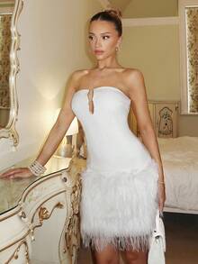 Glamine Charm Glamine 彩虹色亮片系带露背优雅女装 返校装 女式街头服饰 女士生日礼服 女士外出上衣 女士 Y2k 可爱冬季服装 女士俱乐部服装 女士性感连衣裙 - 白色 - 查看 5