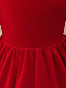 Glamorique Kids Christmas Baby Girls Dresses, Fall Dresses, Winter Dresses, Christmas Clothes, Party Wear, Santa Dress, New Year's Dress, Christmas Baby Girl's Party Dresses, Baby Girls' Princess Tulle Dresses, Long Sleeve Puff Dress, Back Bowknot Dress, Stage Performance Middle East, Autumn/Winter New Arrival Christmas Dress Red Dresses Dress Christmas For Baby Girl - Red - View 5