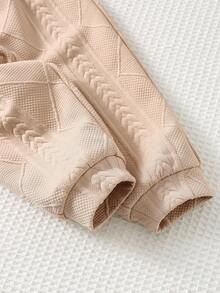 Cozy Pixies 2pcs/Set Baby Boy/Girl Solid Color Knit Soft Textured Yarn Fabric Crew Neck Long Sleeve Top And Elastic Waist Pants Casual Homewear & Sportswear Set Neutral Baby Clothes Toddler Knit Set Baby Knit Set Baby Casual Set Mocha Baby Clothes Fall Winter - Apricot - View 7