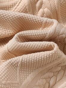 Cozy Pixies 2pcs/Set Baby Boy/Girl Solid Color Knit Soft Textured Yarn Fabric Crew Neck Long Sleeve Top And Elastic Waist Pants Casual Homewear & Sportswear Set Neutral Baby Clothes Toddler Knit Set Baby Knit Set Baby Casual Set Mocha Baby Clothes Fall Winter - Apricot - View 9