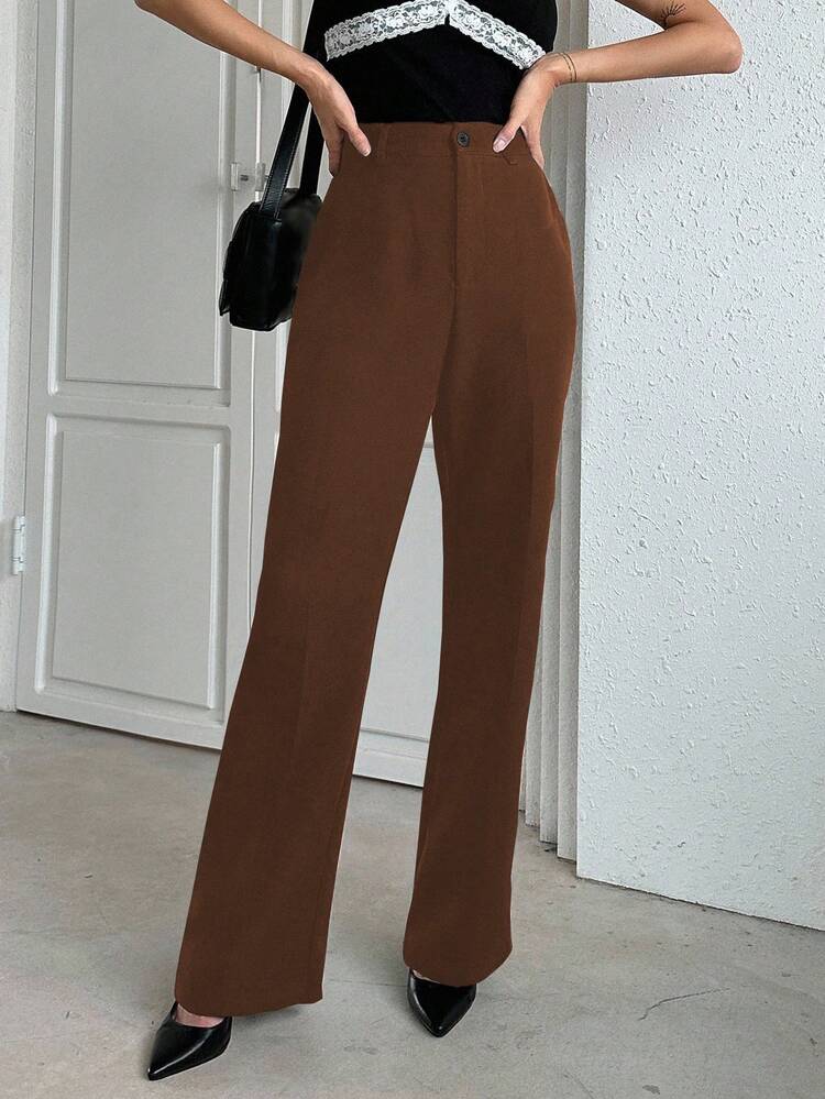 Business Casual Solid Color Straight Leg Pants Low Rise