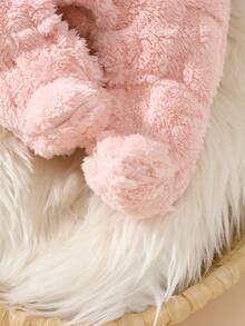 Newborn Baby Pink Rabbit Ear Hooded Romper, Soft Plush Jumpsuit Outfit For Infant, Cute & Comfortable For Home, Outings, Parties, 0-9 Months Fall Winter - Pink - View 5