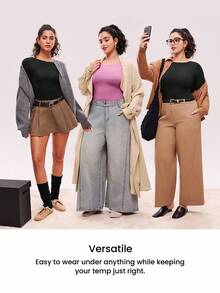 LUVLETTE Plus Dream Curve 2ndSkin Super Soft Women's Basic Purple Crew Neck Long-Sleeve Base Layer Top Max Stretch Thermal-Balance Base Layer Long-Sleeve Top Pajama Lingerie As Outerwear